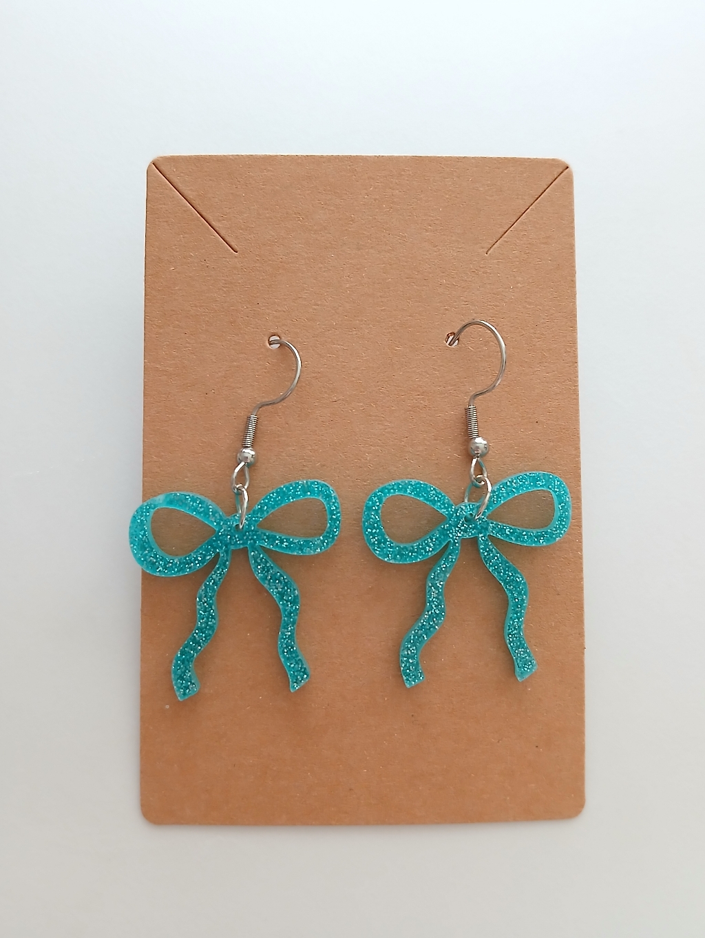 Fashion Jewelry Turquoise Glitter Bow Dangle Earrings